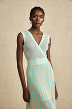 Isabeau çizgili midi elbise