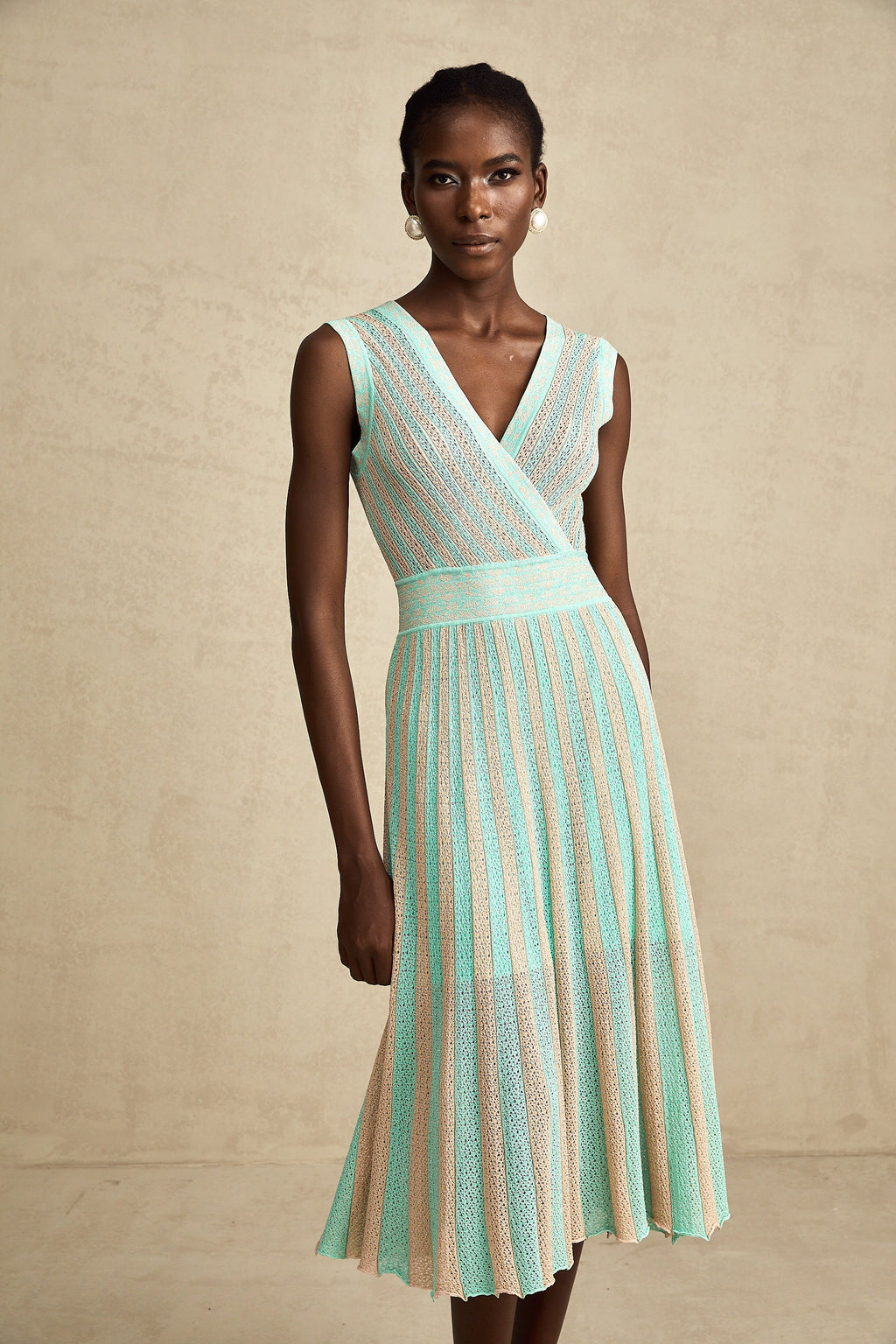 Isabeau çizgili midi elbise