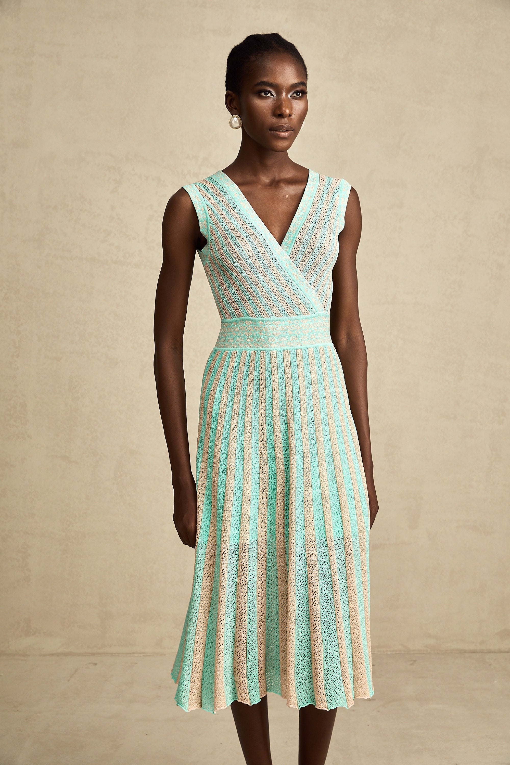 Isabeau çizgili midi elbise