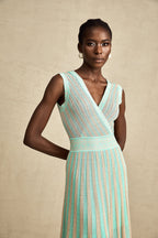 Isabeau çizgili midi elbise