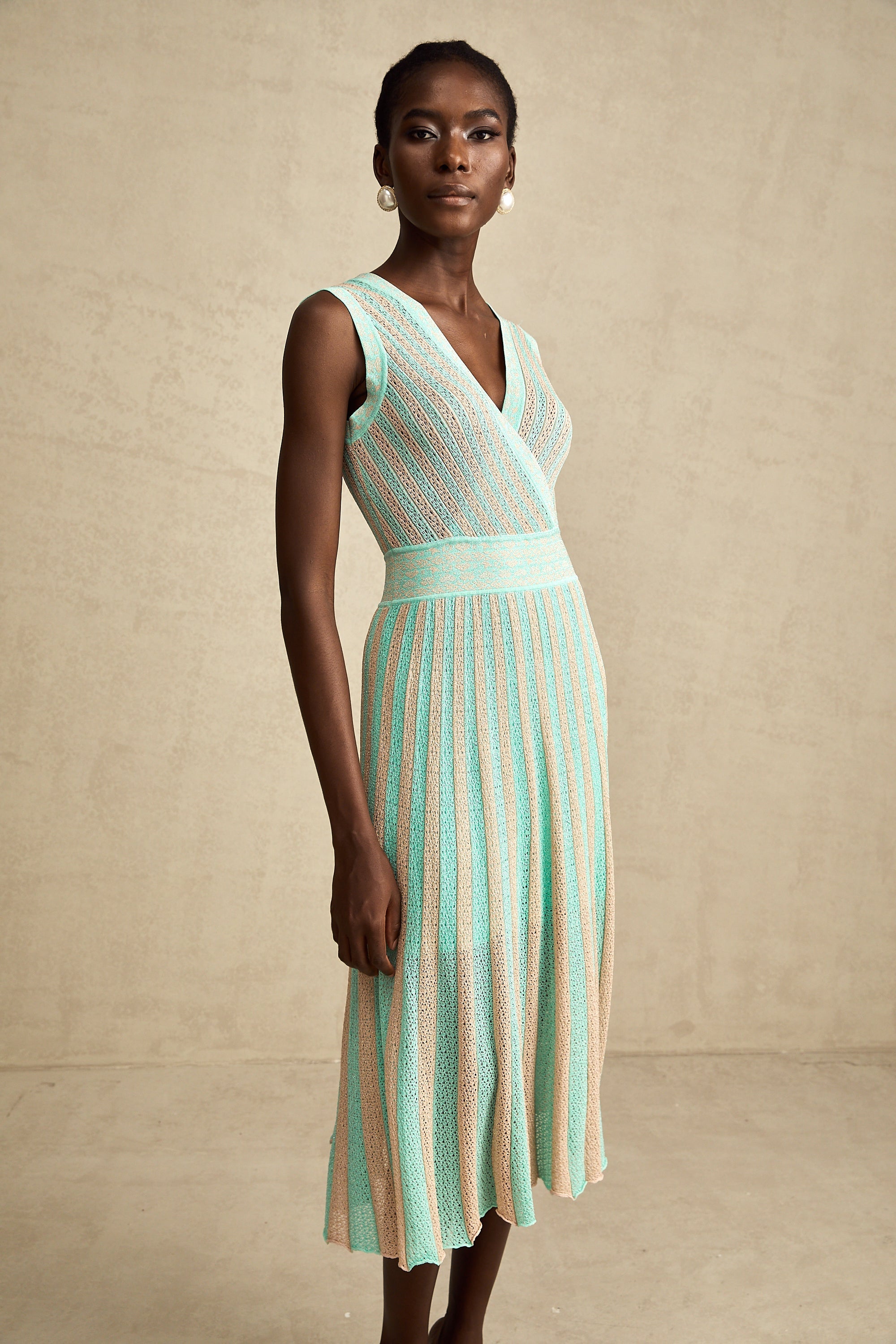 Isabeau çizgili midi elbise