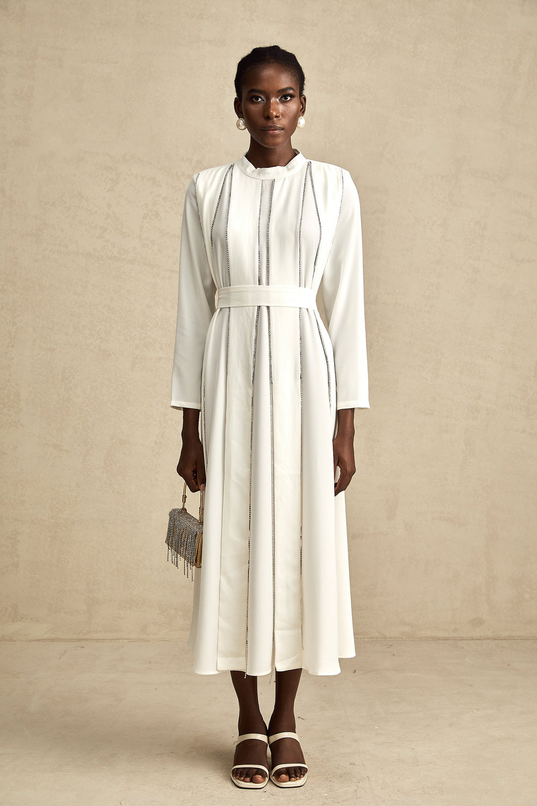 Honorine pile midi elbise