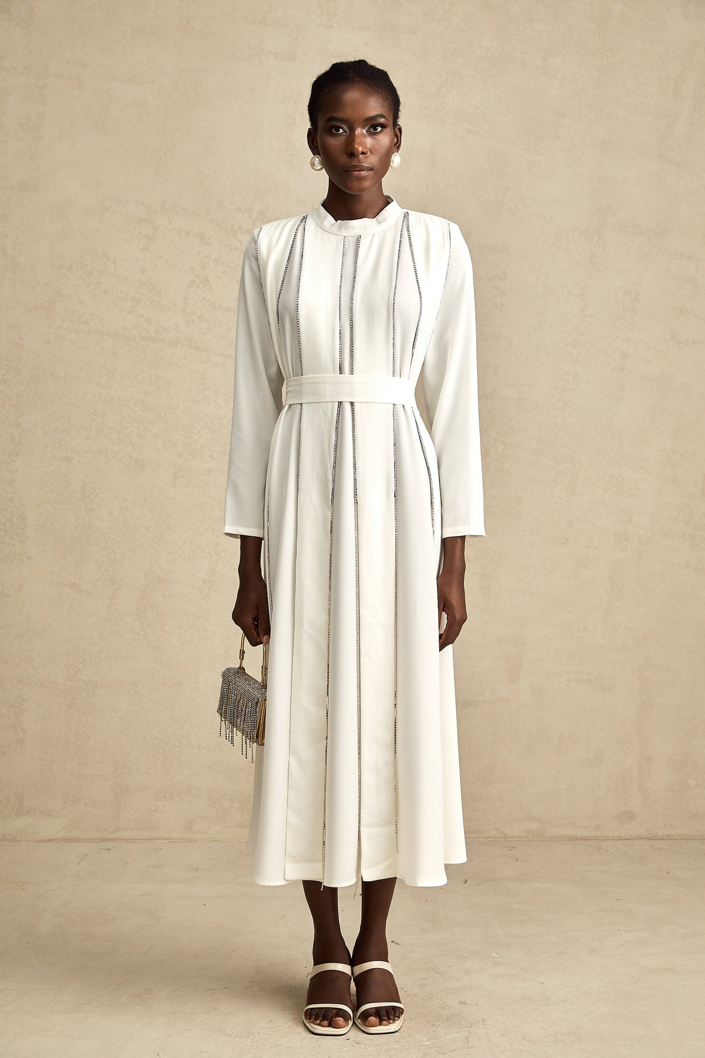 Honorine pile midi elbise