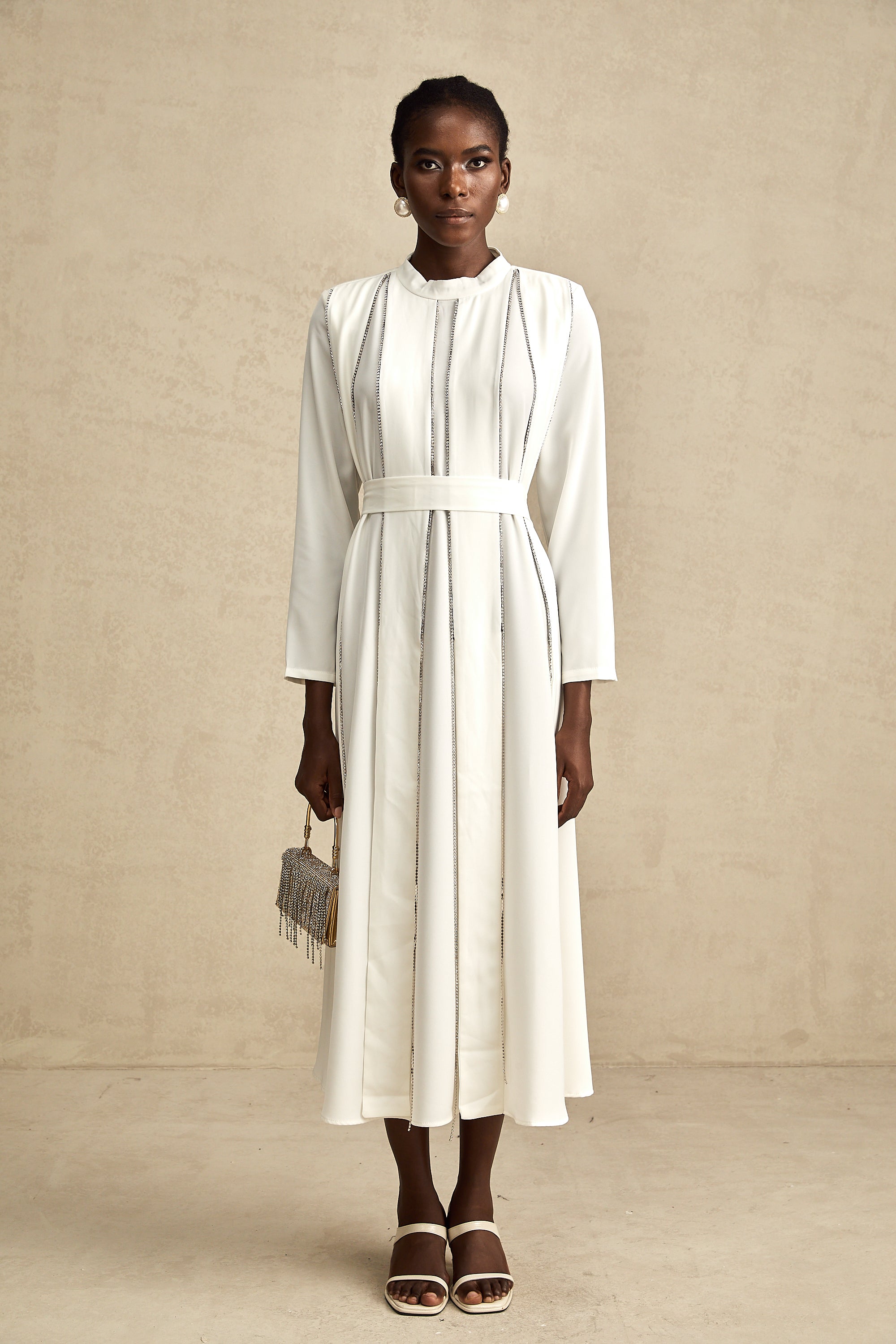 Honorine pile midi elbise