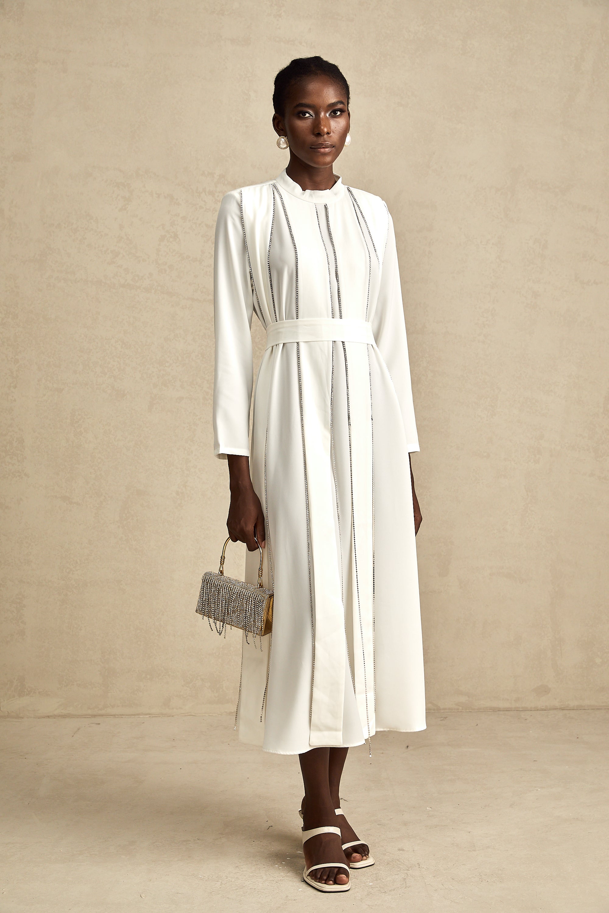 Honorine pile midi elbise