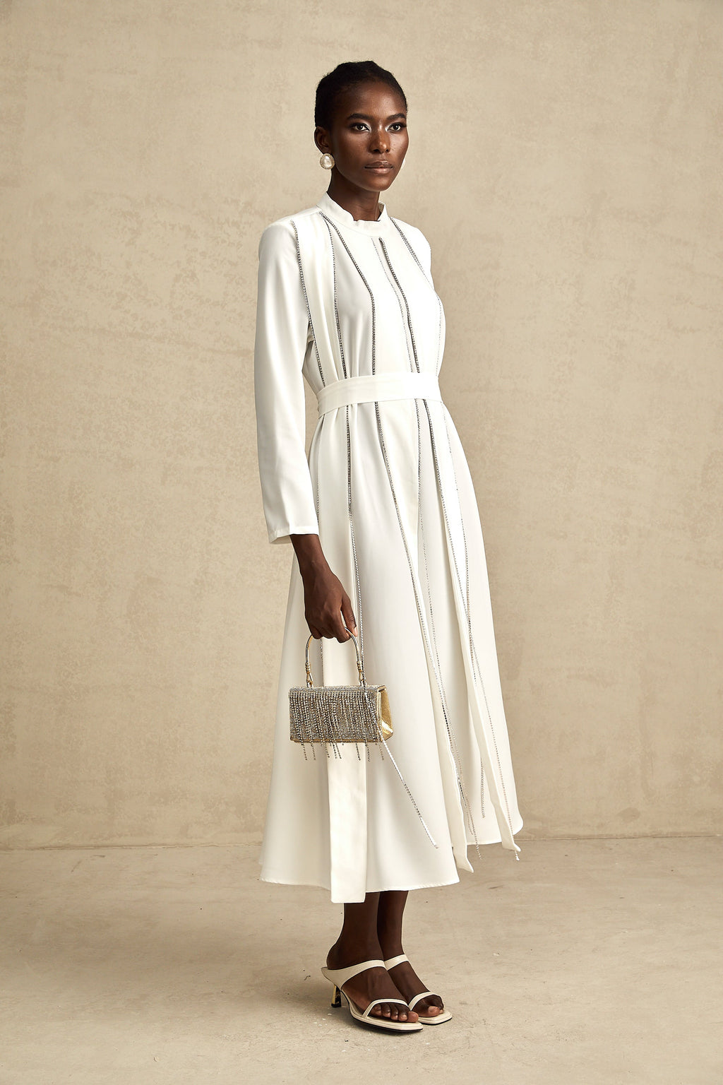 Honorine pile midi elbise