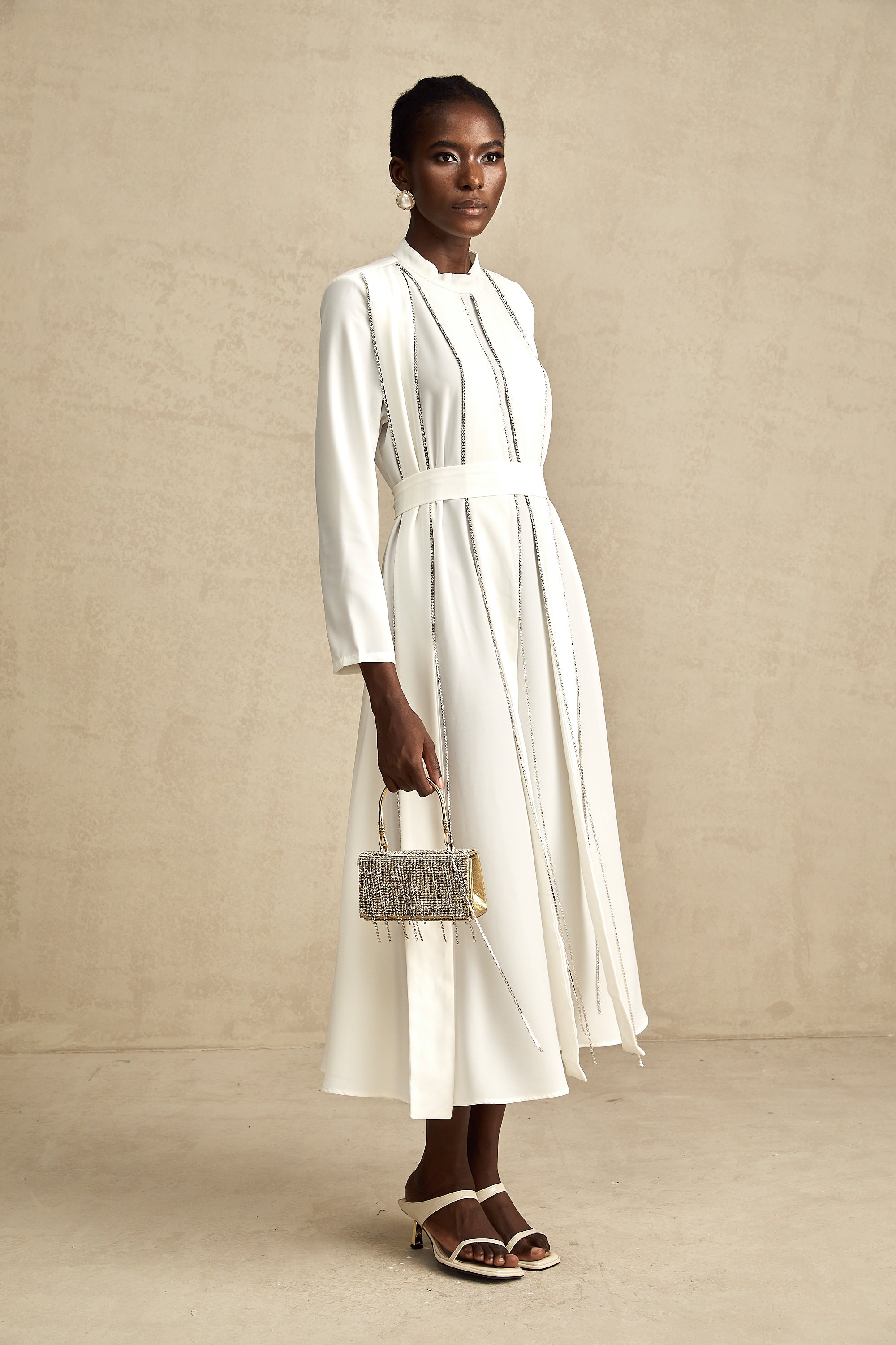 Honorine pile midi elbise