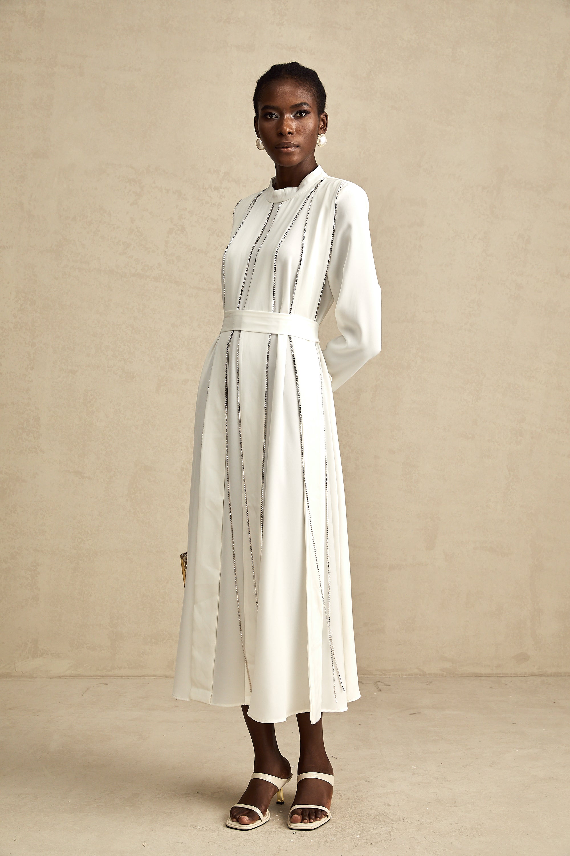 Honorine pile midi elbise