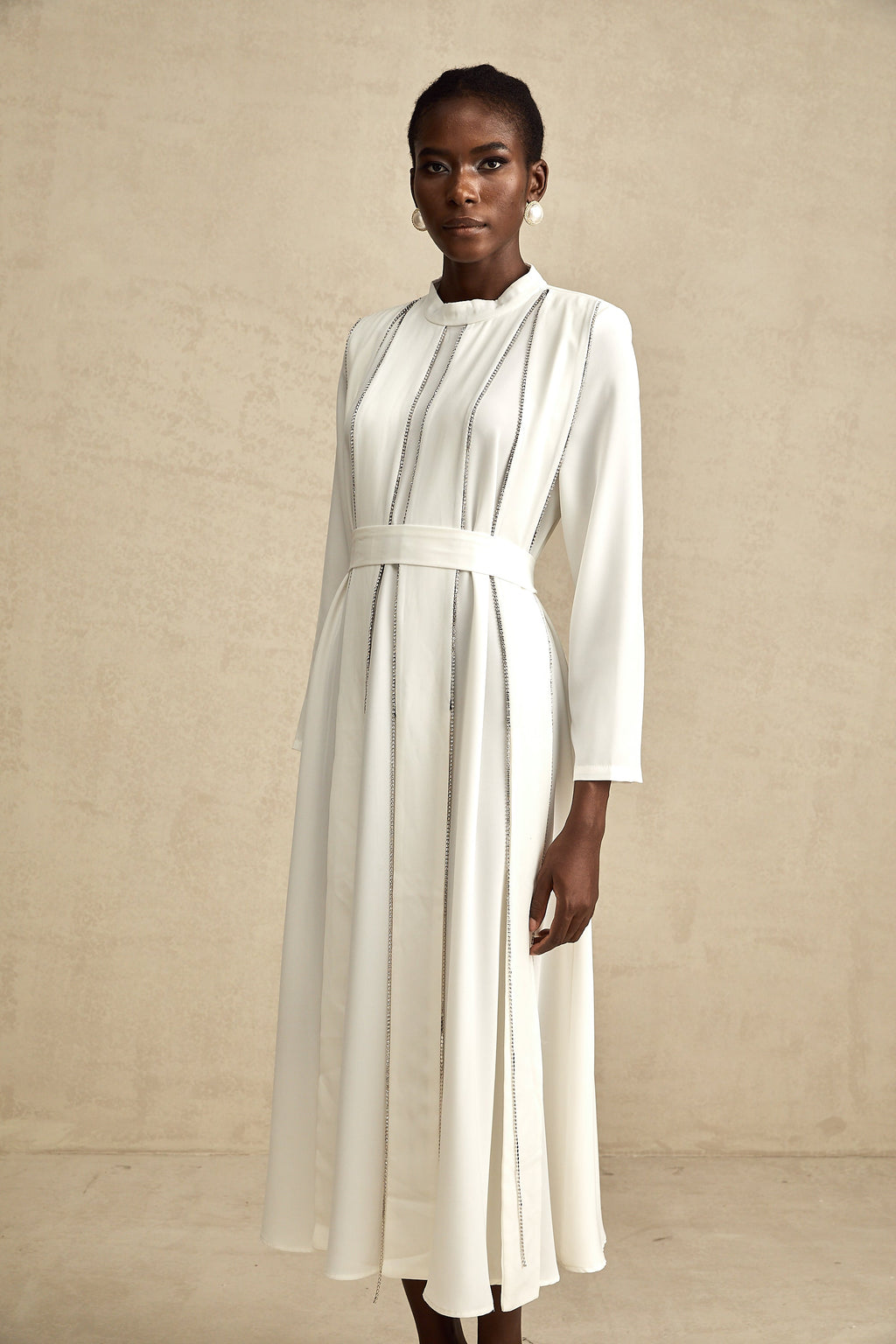 Honorine pile midi elbise