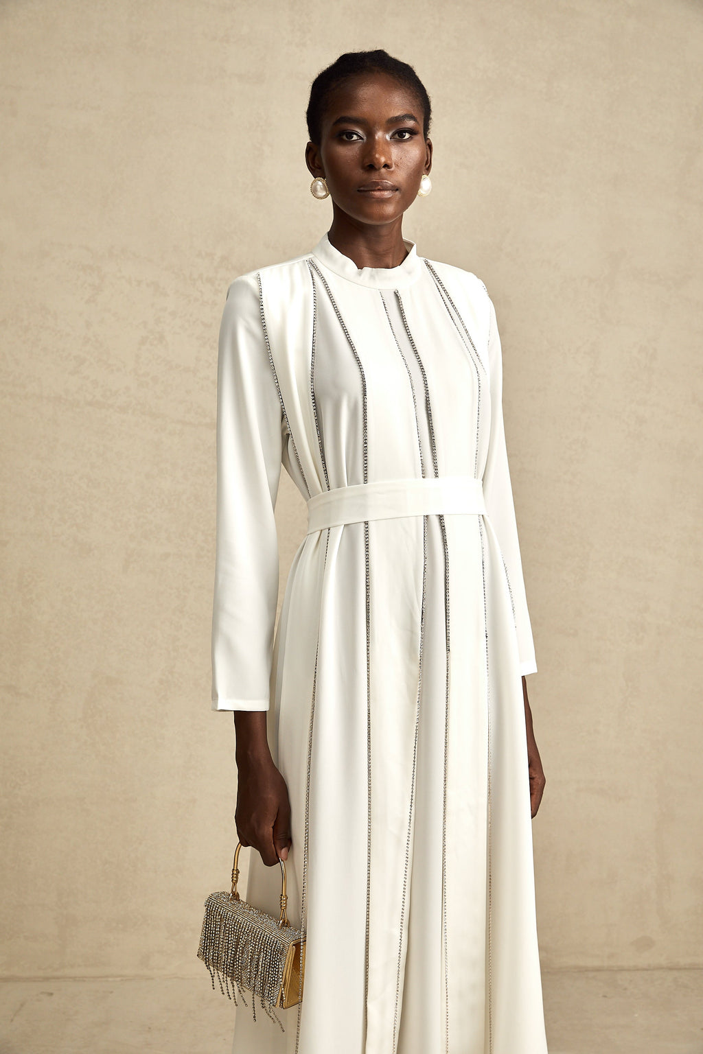 Honorine pile midi elbise