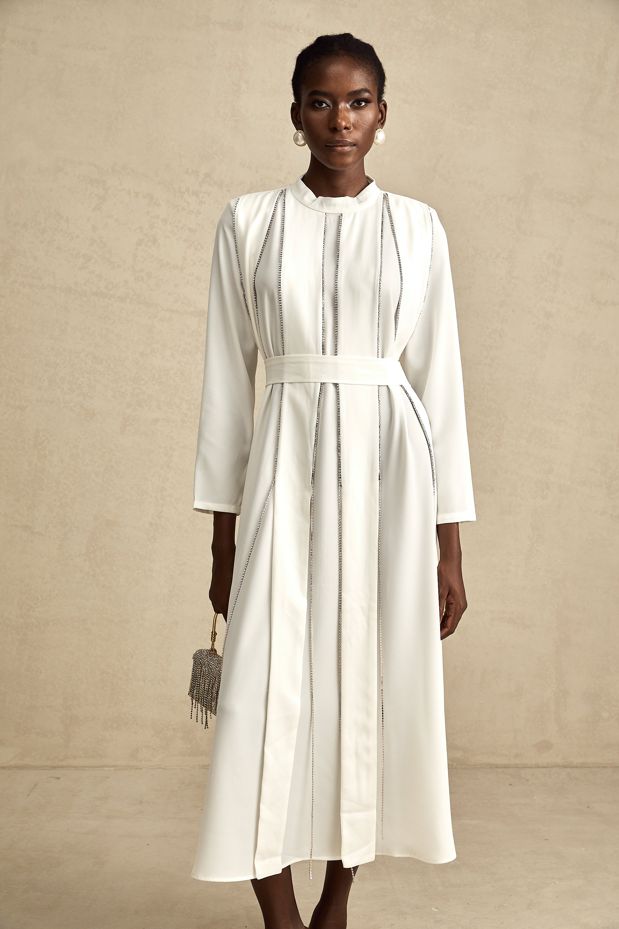 Honorine pile midi elbise