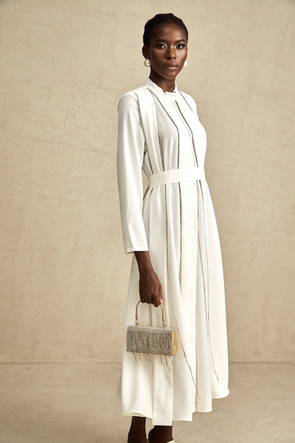 Honorine pile midi elbise