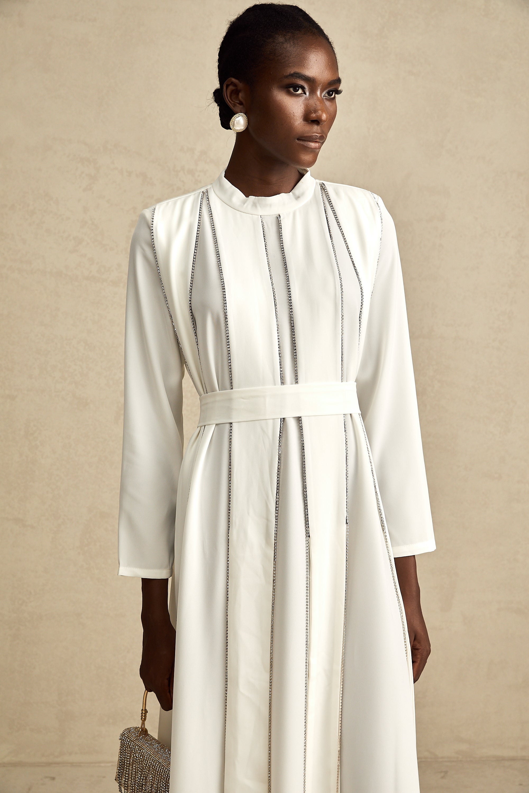 Honorine pile midi elbise