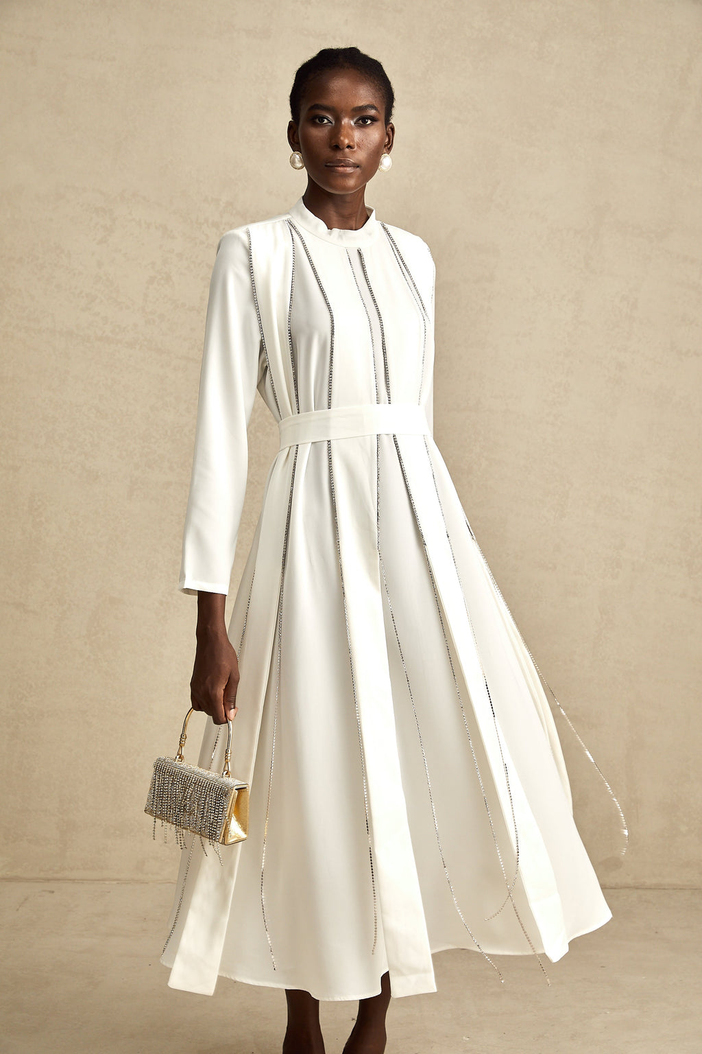 Honorine pile midi elbise