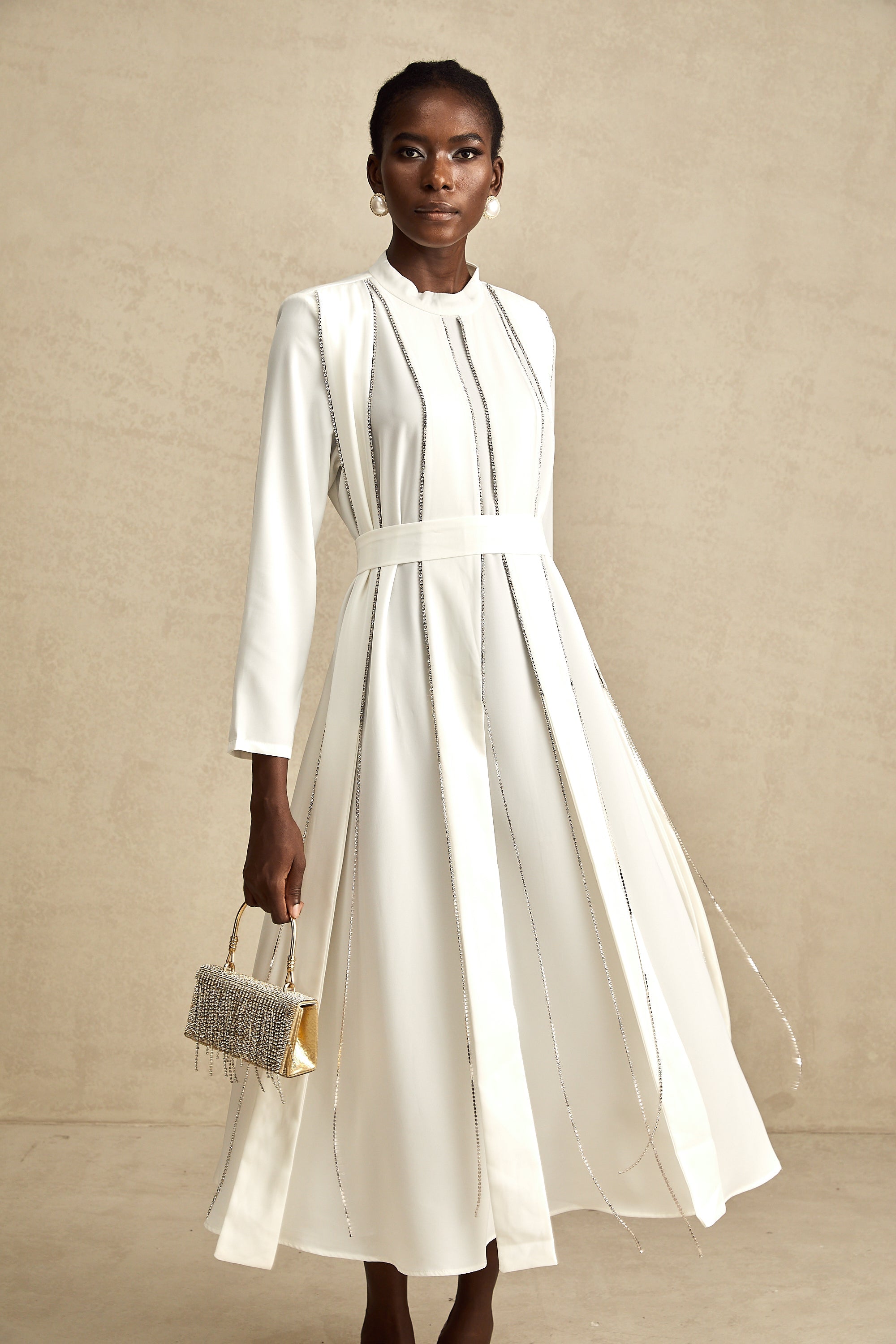 Honorine pile midi elbise