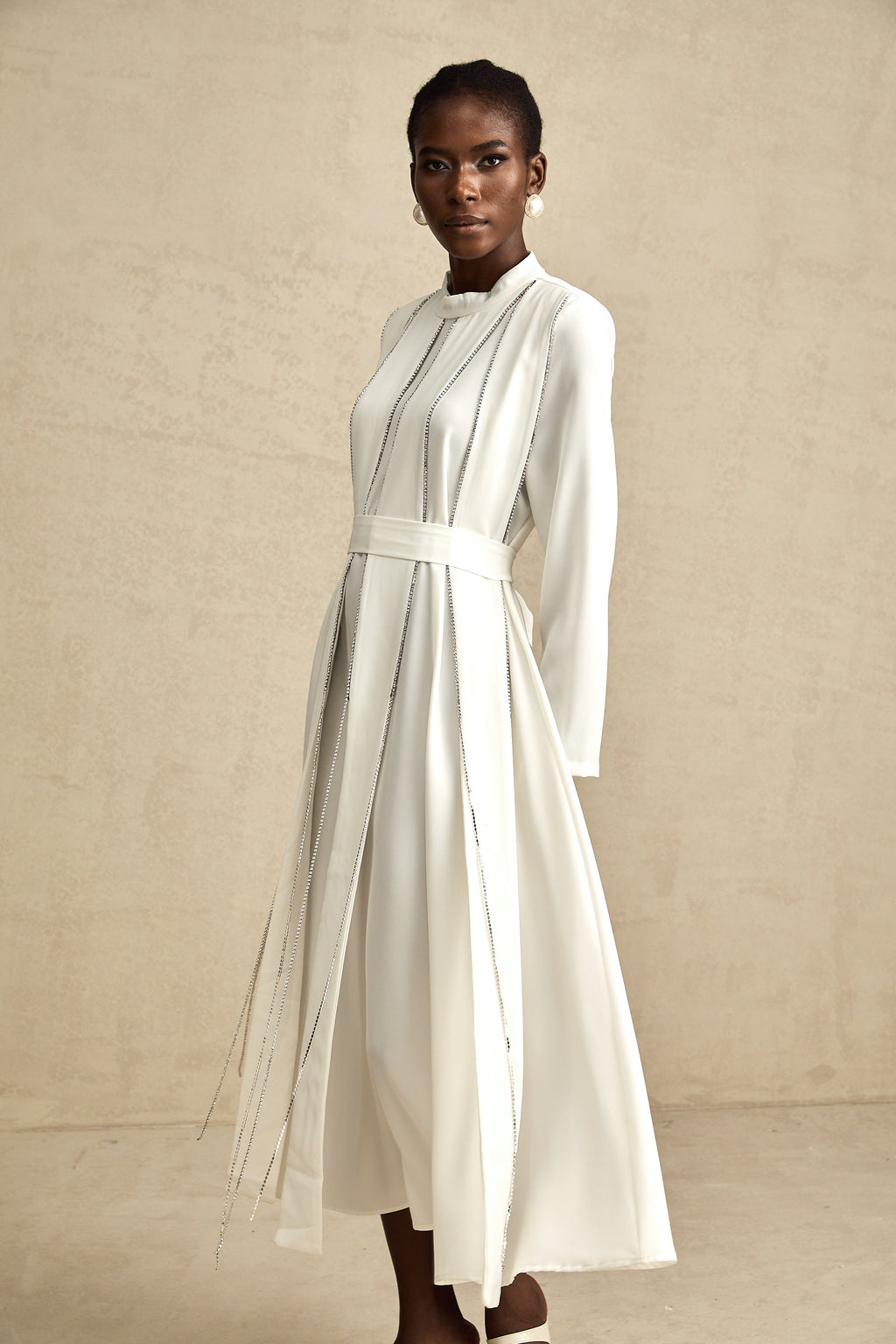 Honorine pile midi elbise