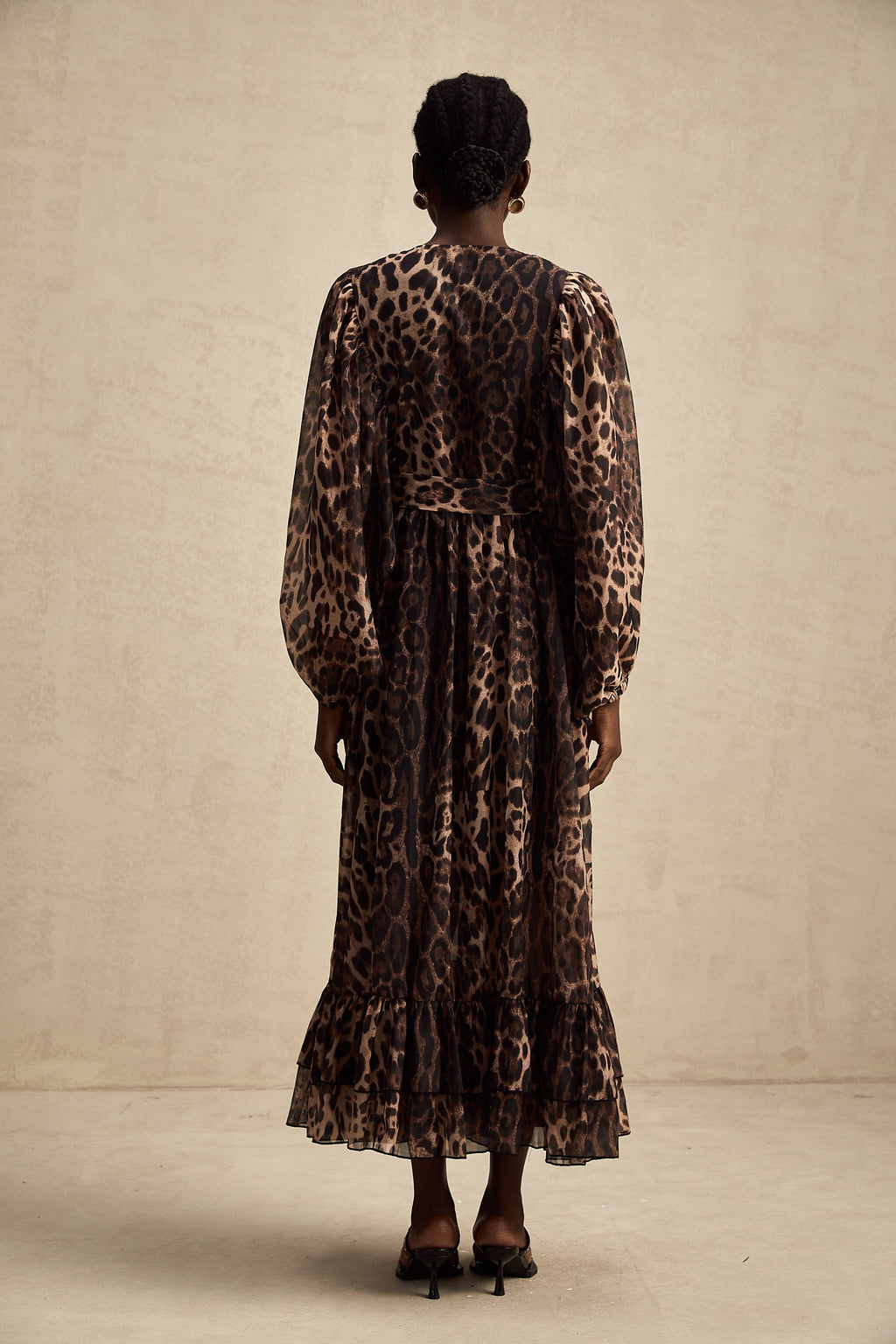 Gisèle leopar midi elbise