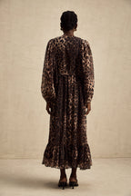 Gisèle leopar midi elbise