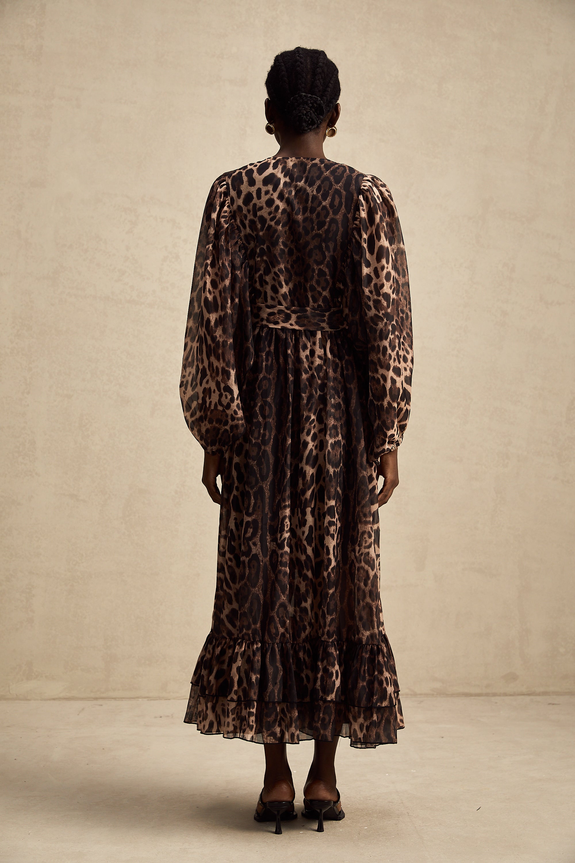 Gisèle leopar midi elbise