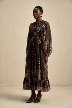 Gisèle leopar midi elbise