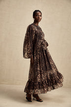 Gisèle leopar midi elbise