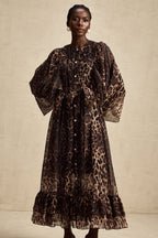 Gisèle leopar midi elbise