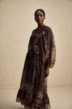 Gisèle leopar midi elbise