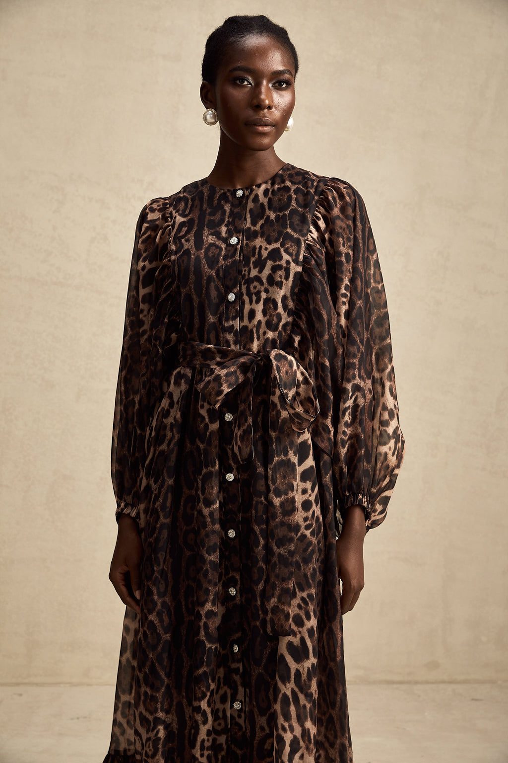 Gisèle leopar midi elbise