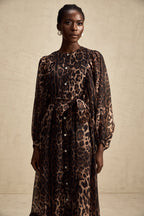 Gisèle leopar midi elbise