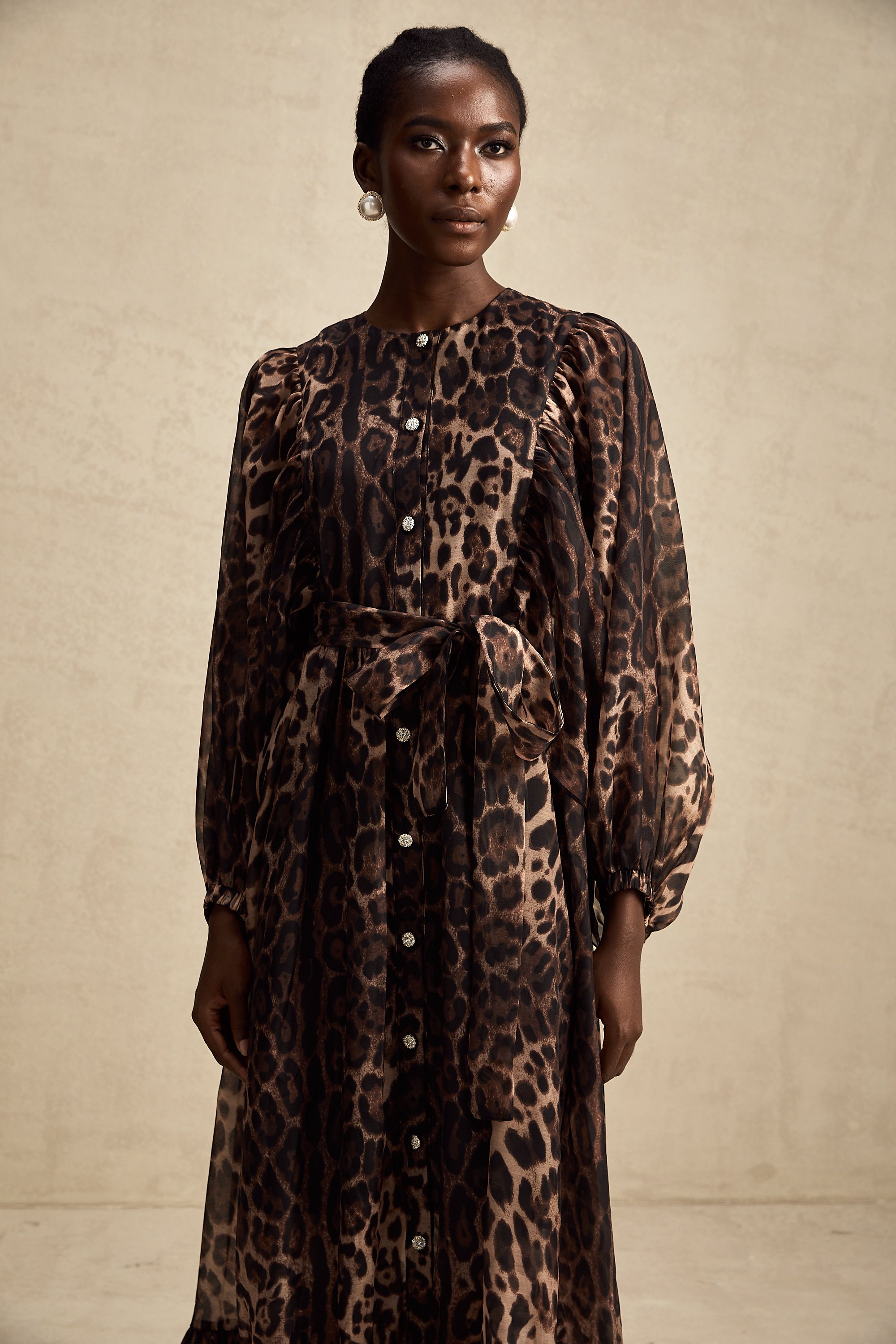 Gisèle leopar midi elbise