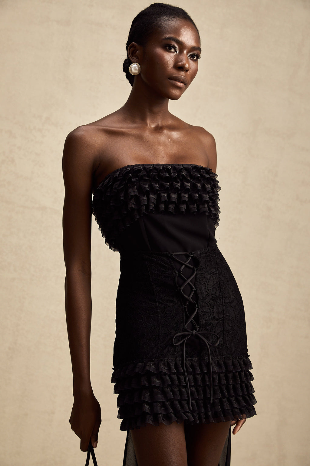 Fırfırlı Desenli Mini Elbise