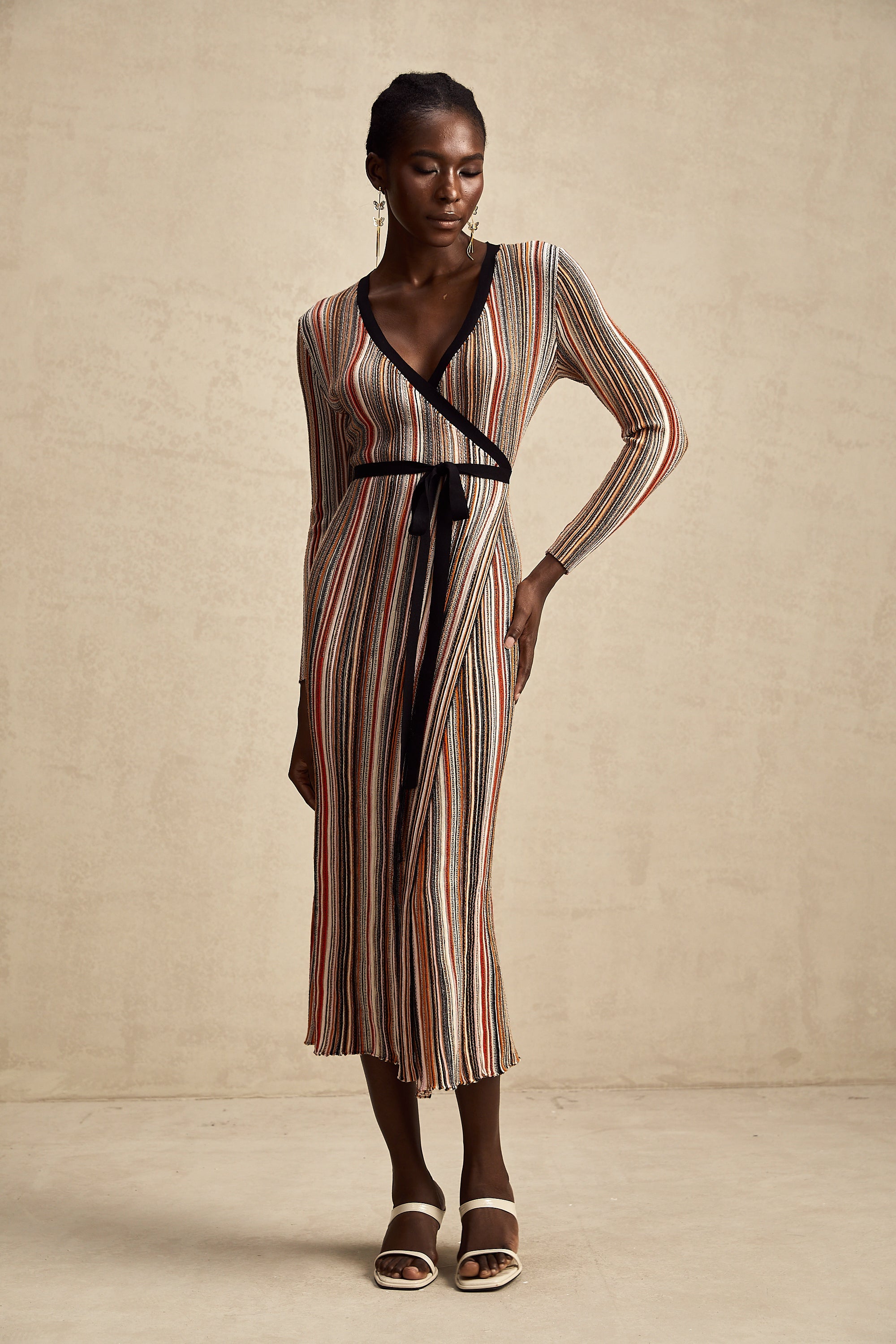 Adèle Stripe Midi Elbise