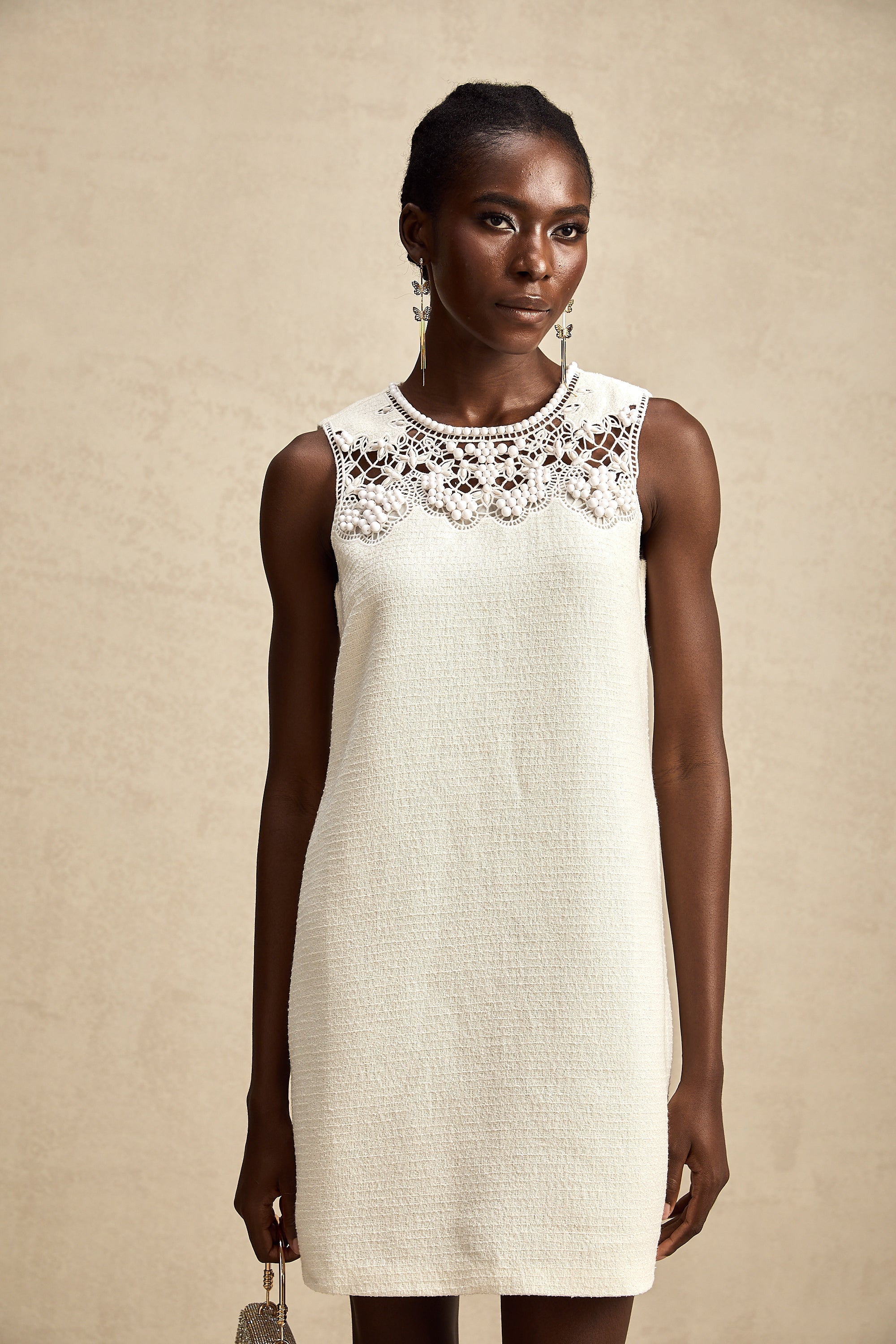 Tüvit İşlemeli Mini Elbise