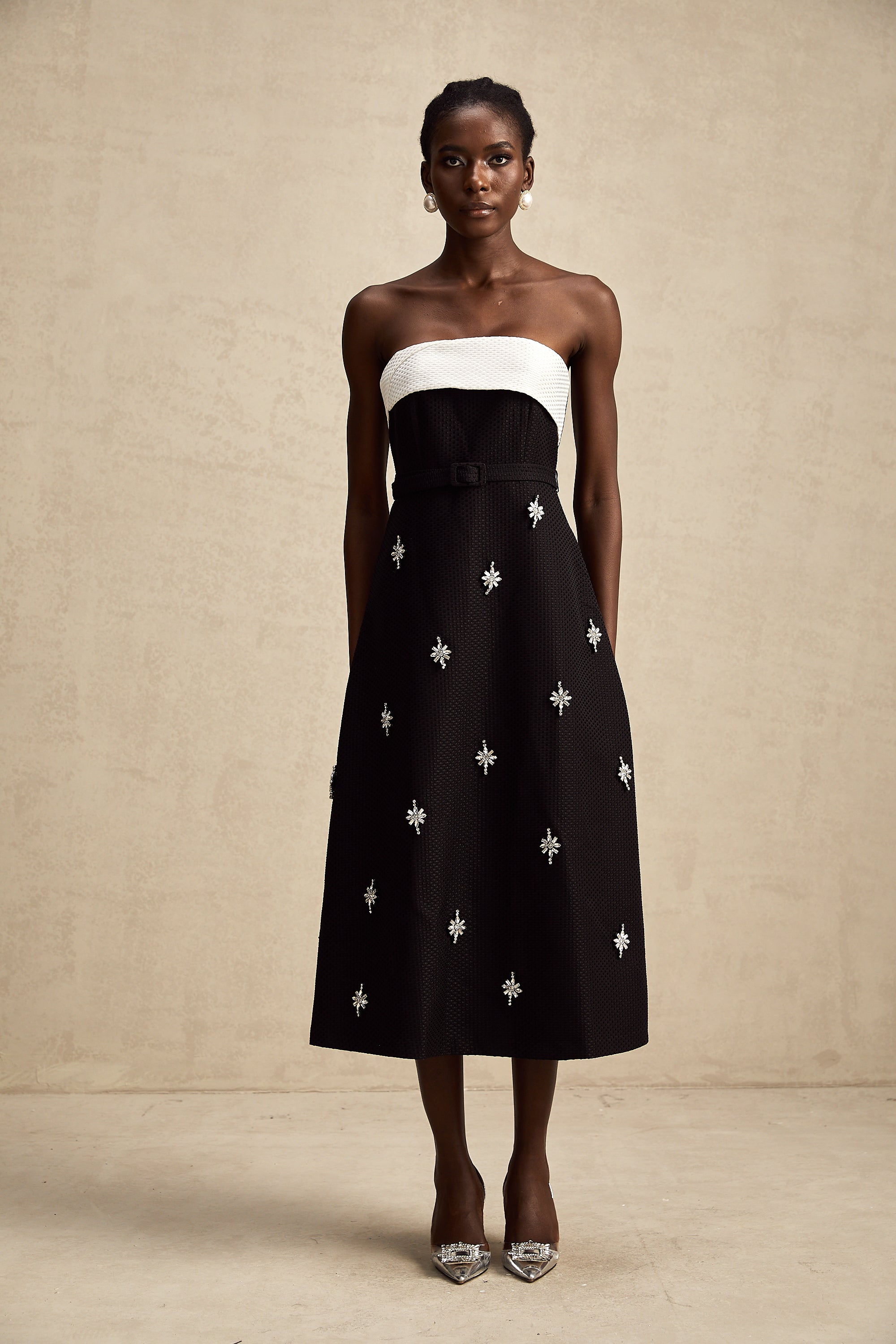 Morgane kuşaklı midi elbise