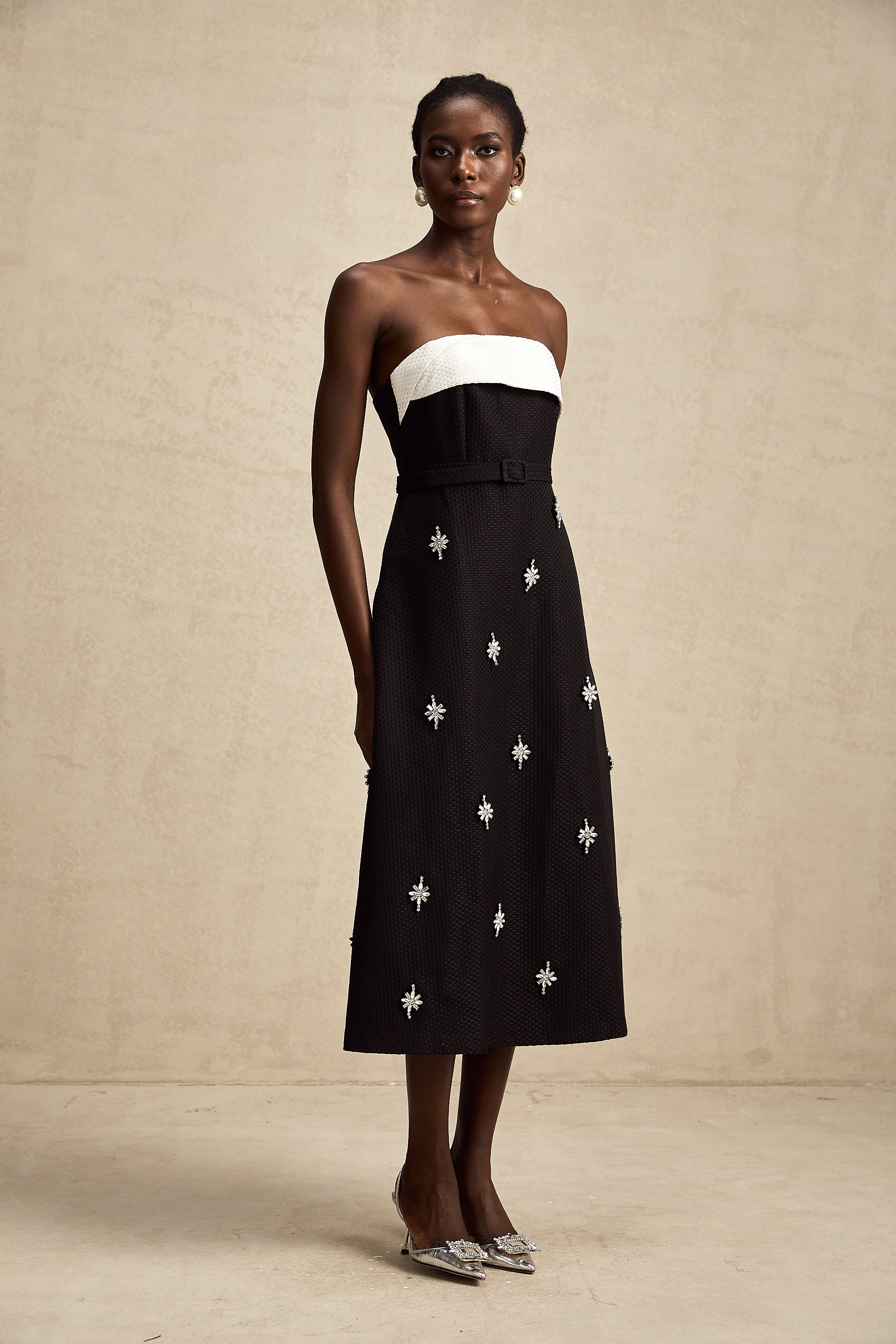 Morgane kuşaklı midi elbise