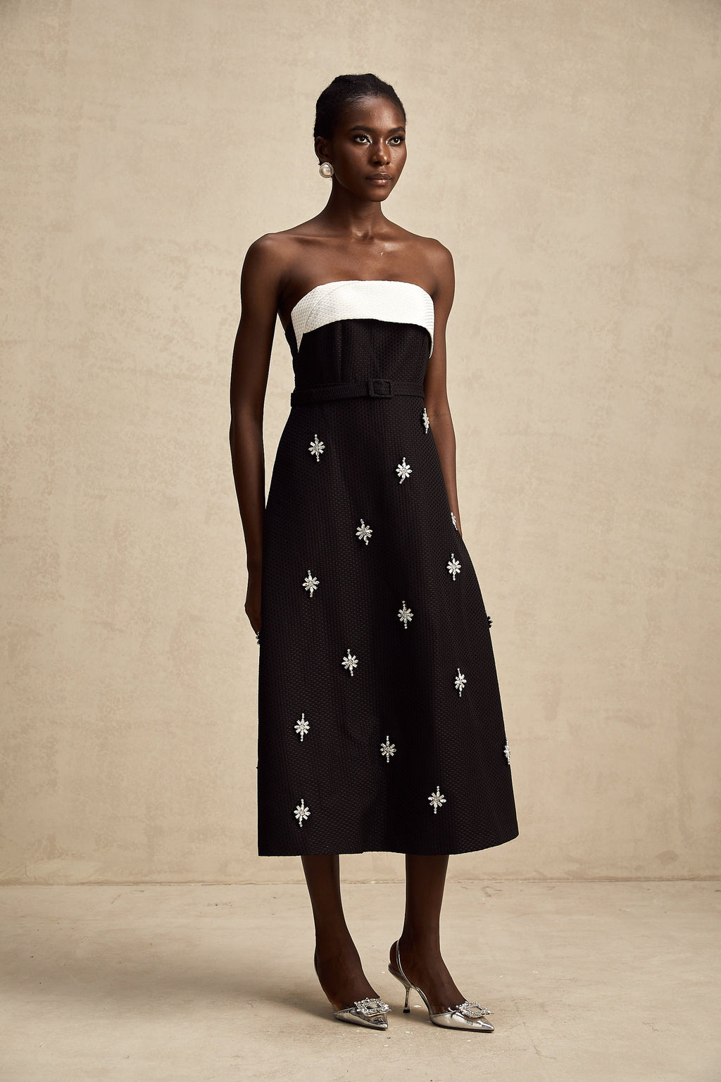 Morgane kuşaklı midi elbise