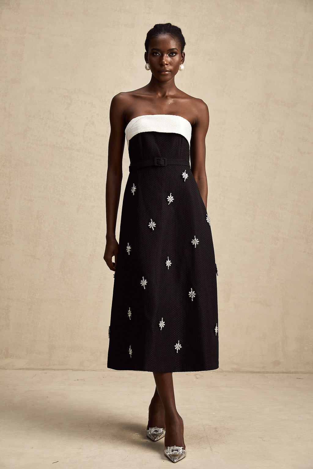 Morgane kuşaklı midi elbise