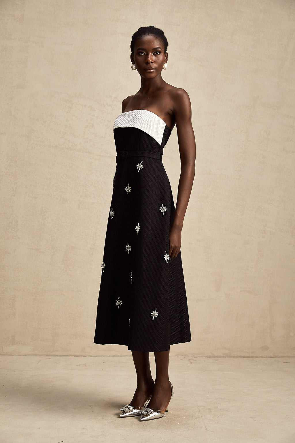 Morgane kuşaklı midi elbise