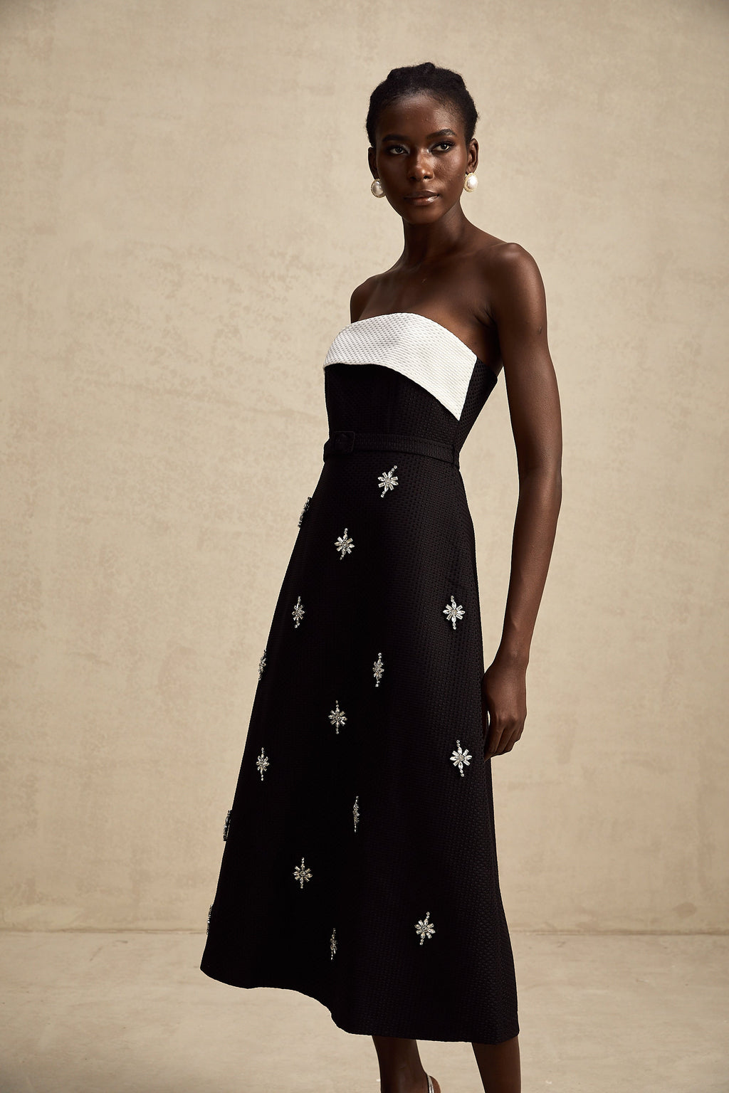 Morgane kuşaklı midi elbise