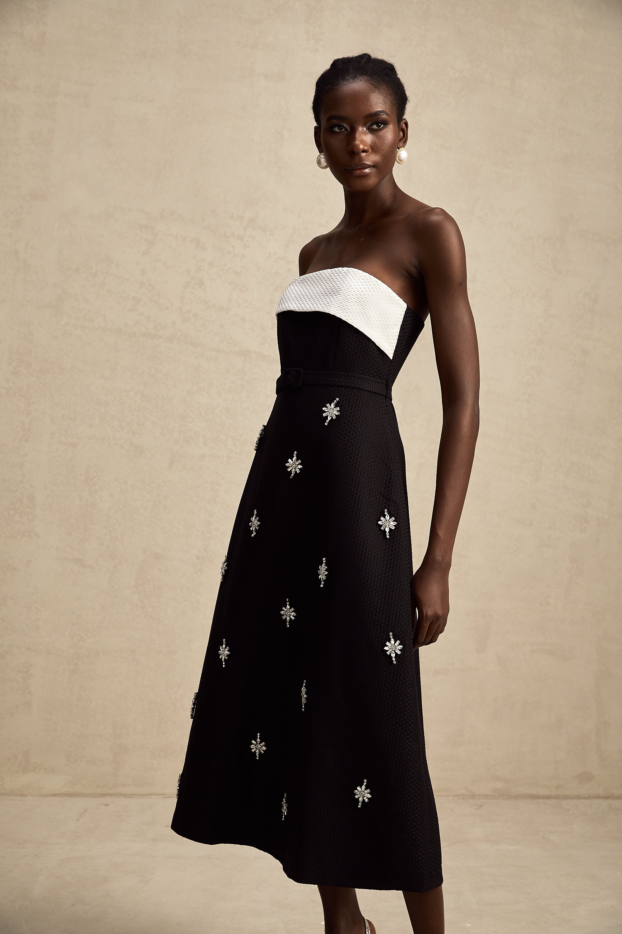 Morgane kuşaklı midi elbise