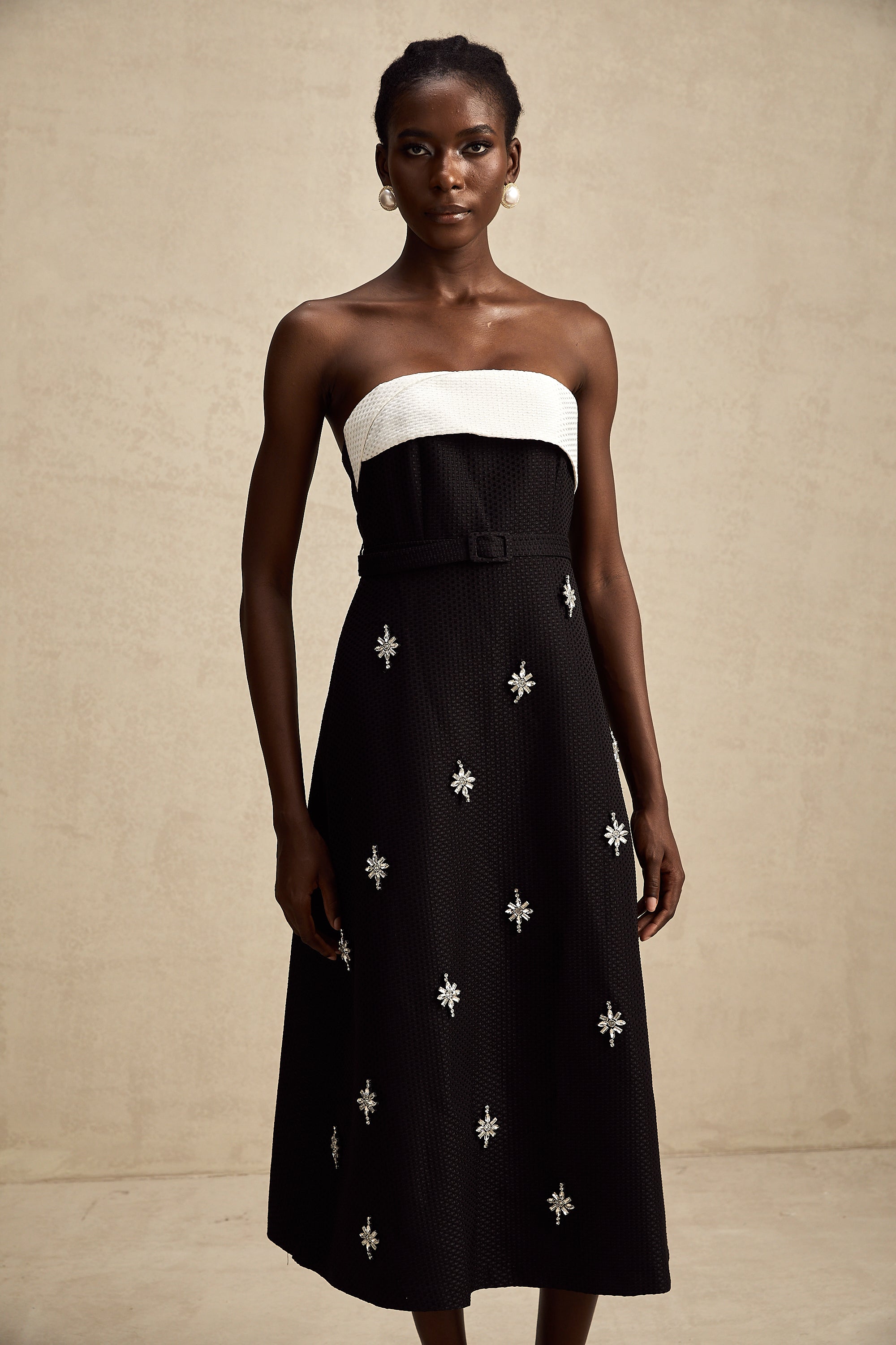 Morgane kuşaklı midi elbise