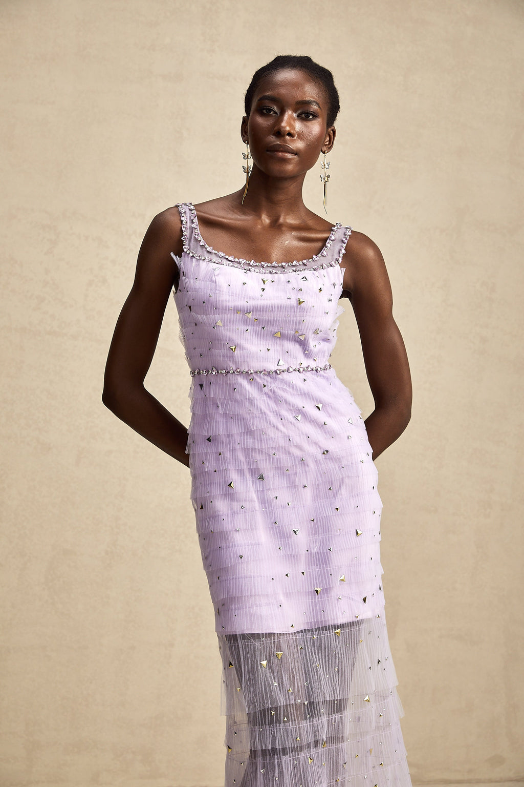 Véronique payetli midi elbise