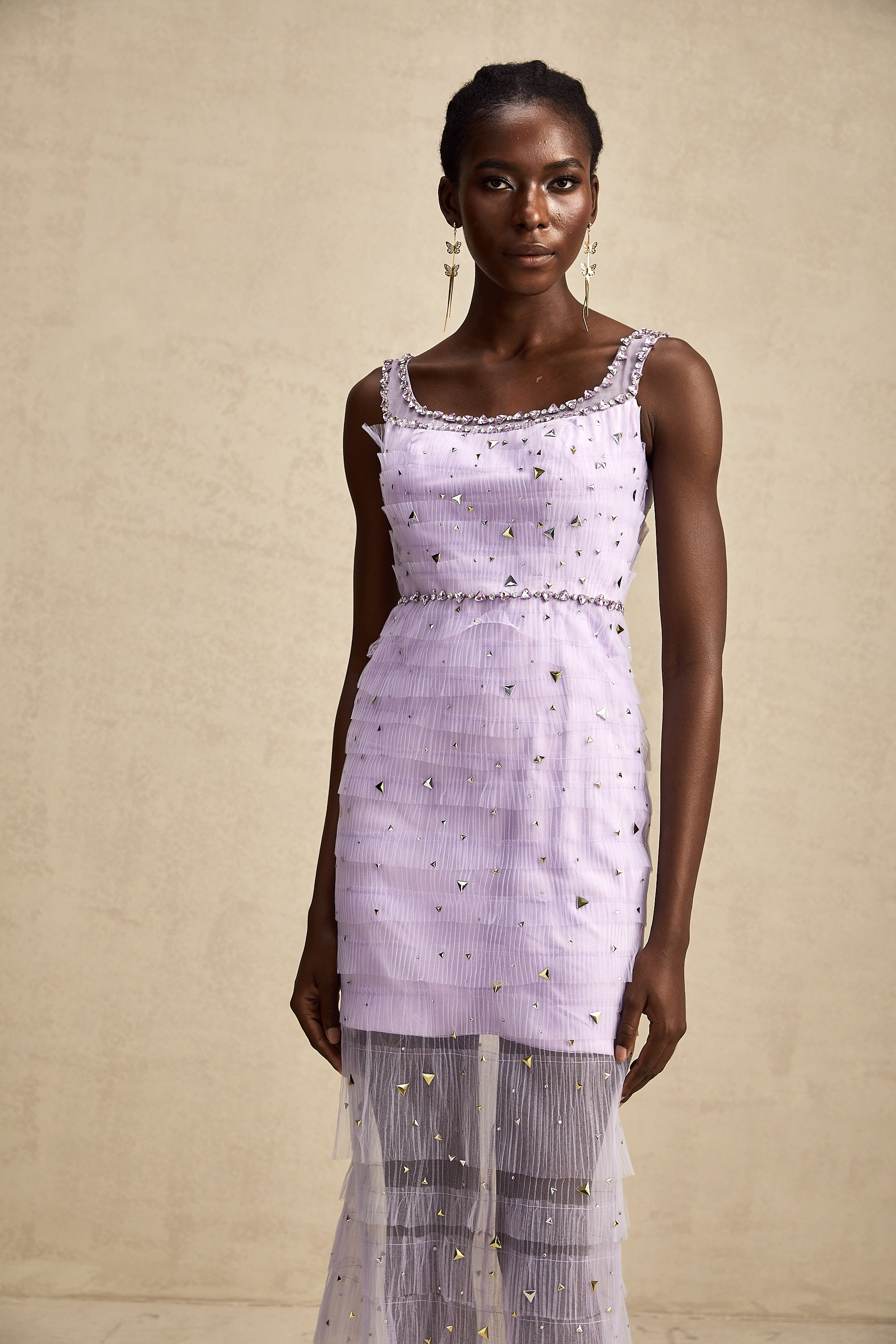 Véronique payetli midi elbise