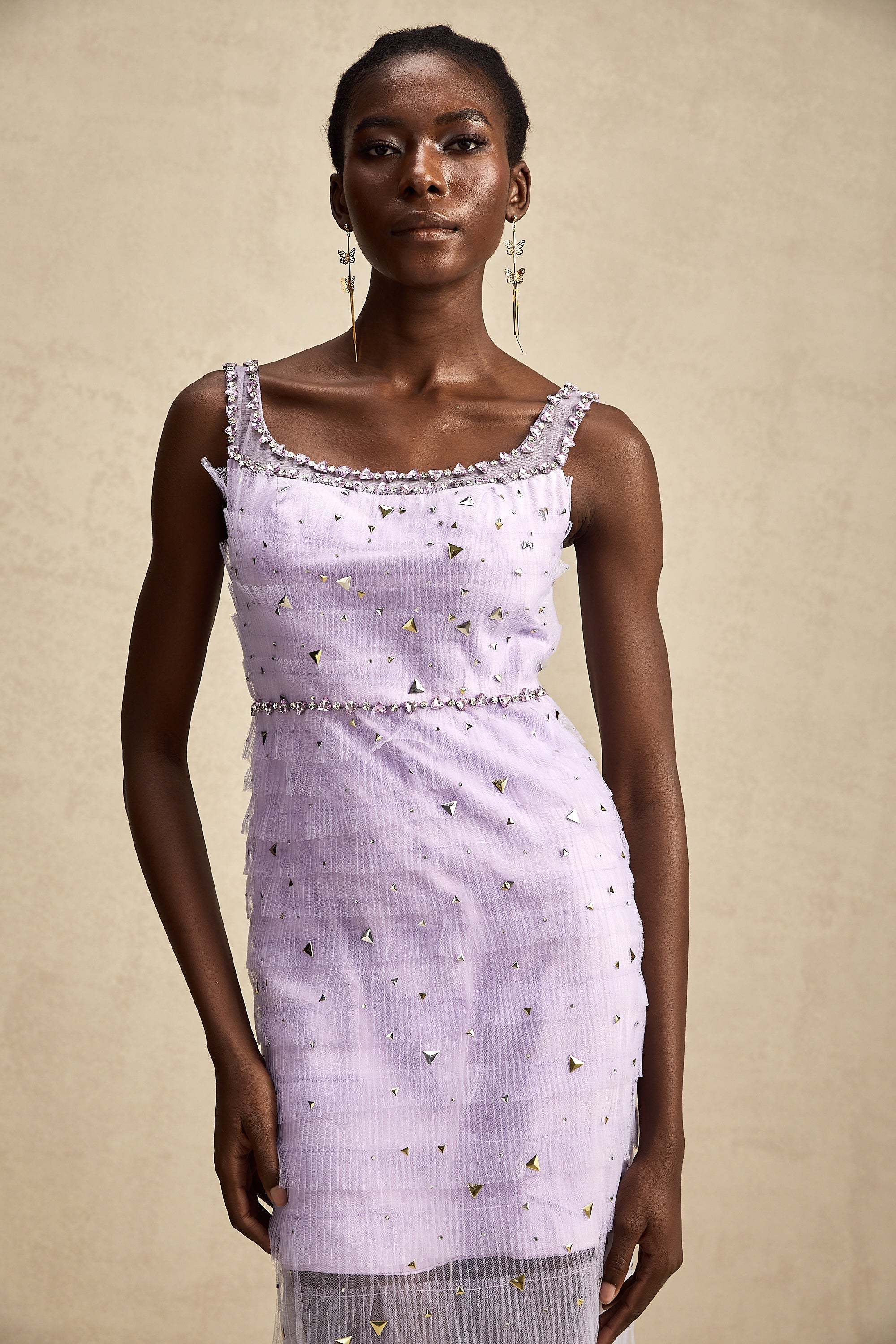 Véronique payetli midi elbise