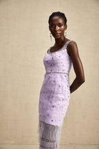 Véronique payetli midi elbise