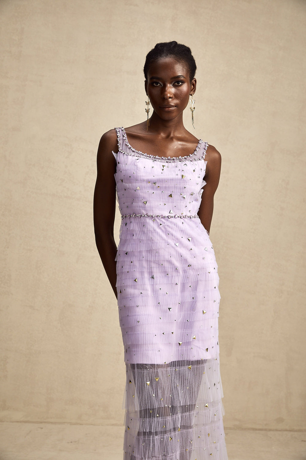 Véronique payetli midi elbise