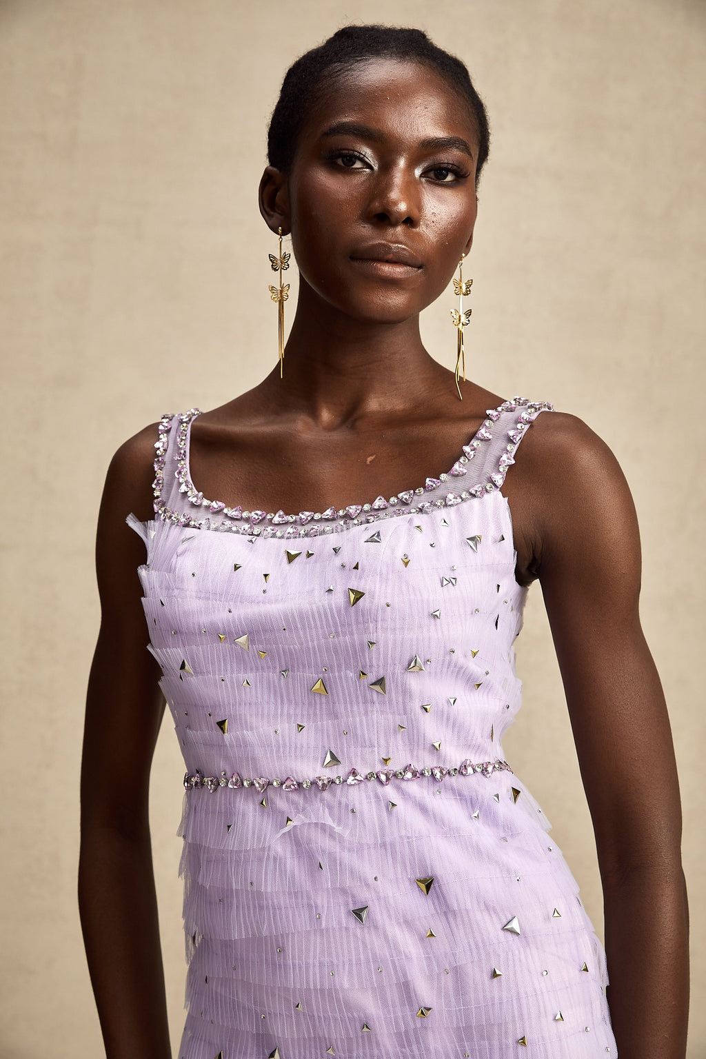 Véronique payetli midi elbise