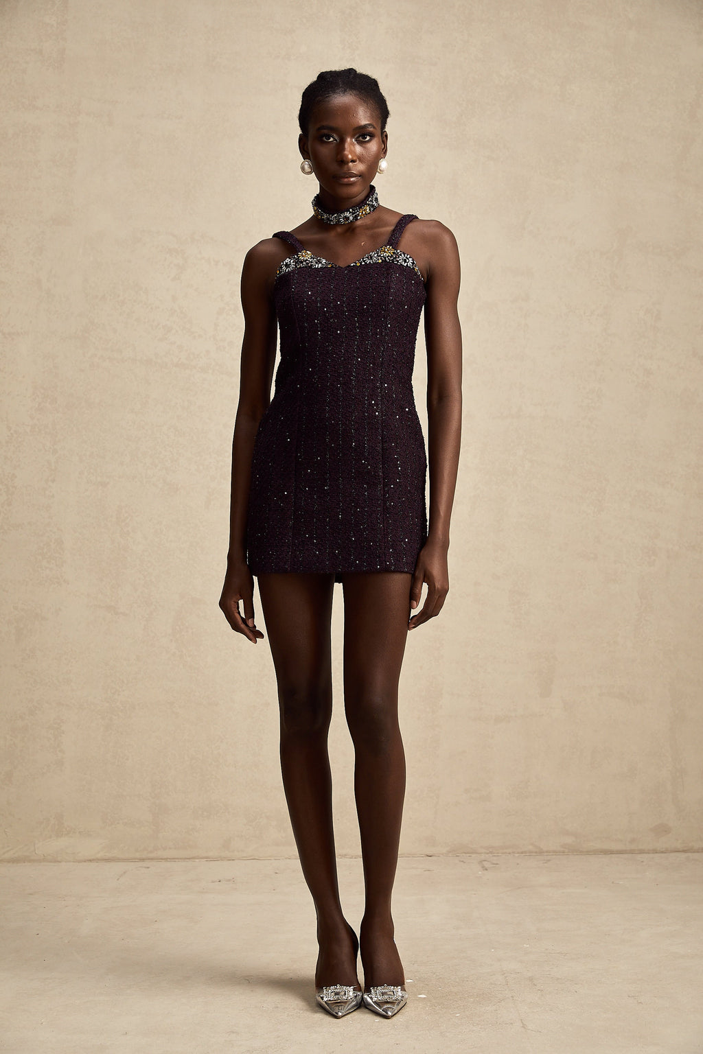 Taşlı Tüvit Mini Elbise