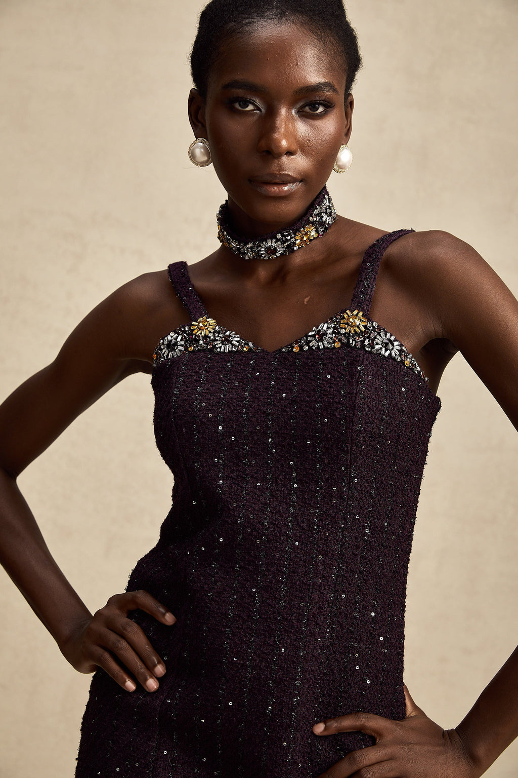 Taşlı Tüvit Mini Elbise