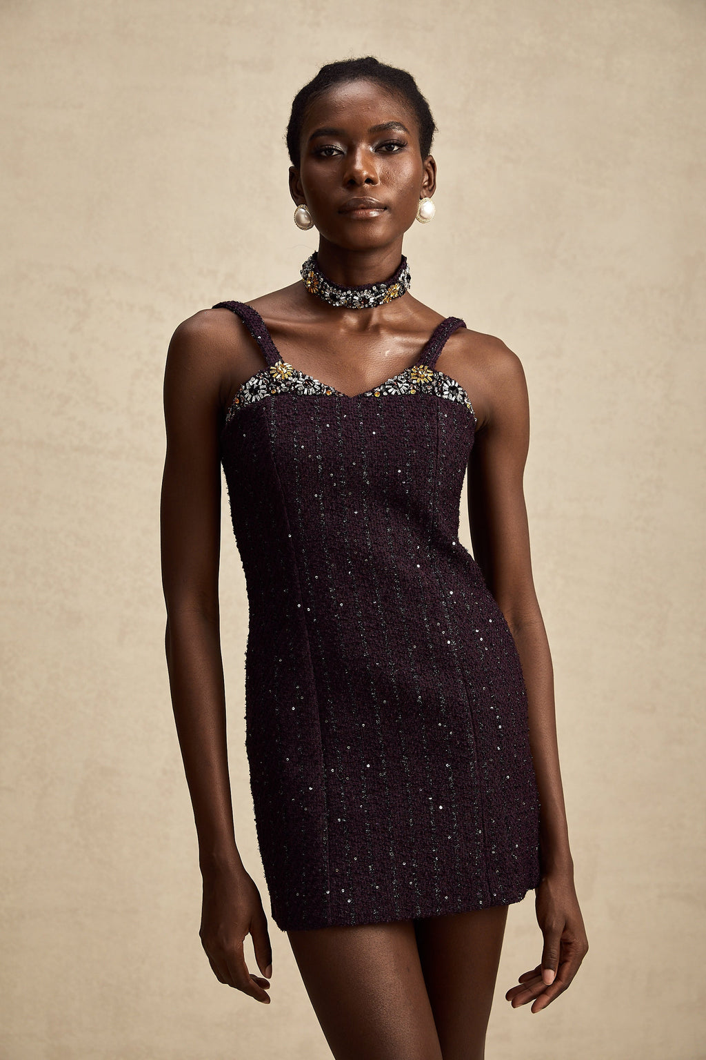 Taşlı Tüvit Mini Elbise